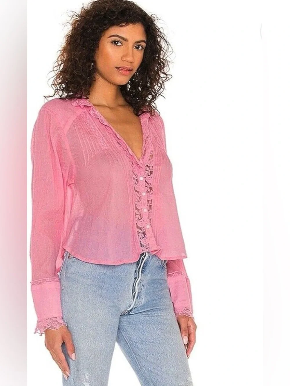 Free People | Clemence Lace Button Front Shirt Blouse | Peasant/Cottage Style